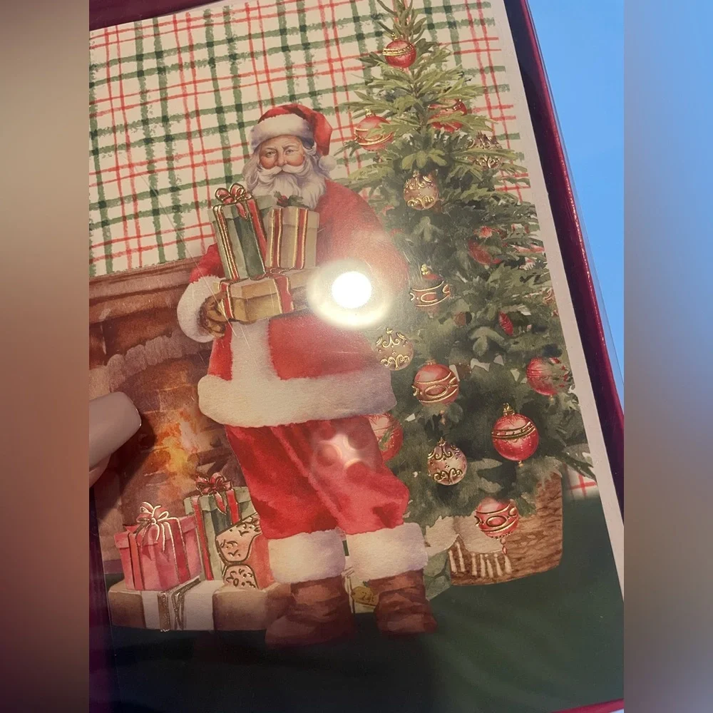 Santa Claus Christmas Card Pack with Gold Accents and Christmas Tree,Set of 10